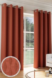 Enhanced Living Velvet Embossed Thermal Dimout Curtains for Bedroom & Living Room in Orange - Size: 117 cm width x 183 cm drop