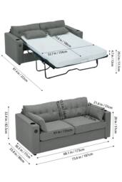 Living and Home 2 Seater Sofa Bed with Cup Holders and Pillows in Grey - thumbnail 3