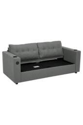 Living and Home 2 Seater Sofa Bed with Cup Holders and Pillows in Grey - thumbnail 4