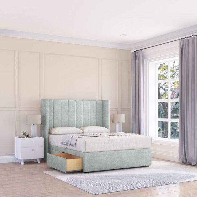 "Sloomy Falcon Naples Wingback Bed Set, 2 Drawers & 54"" Floor Standing Headboard in Silver - Size: Small Double" - image 1