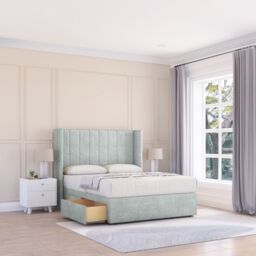 "Sloomy Falcon Naples Wingback Bed Set, 2 Drawers & 54"" Floor Standing Headboard in Silver - Size: Small Double" - thumbnail 1
