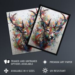 Artery8 The Butterfly Stag Soft Pastel Colours Deer Ink Framed Wall Art Print - Size: A4 - thumbnail 2