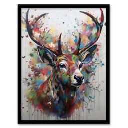 Artery8 The Butterfly Stag Soft Pastel Colours Deer Ink Framed Wall Art Print - Size: A4 - thumbnail 1