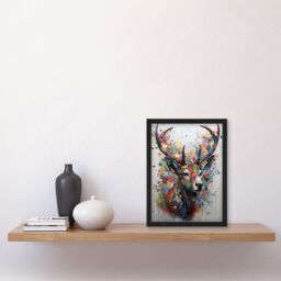 Artery8 The Butterfly Stag Soft Pastel Colours Deer Ink Framed Wall Art Print - Size: A4 - thumbnail 4