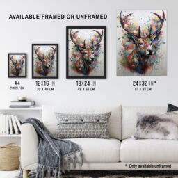 Artery8 The Butterfly Stag Soft Pastel Colours Deer Ink Framed Wall Art Print - Size: A4 - thumbnail 3