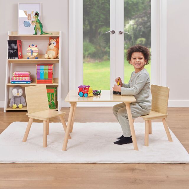 Liberty House Toys Kids Natural Wood Table & Two Chairs Set - image 1