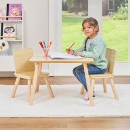 Liberty House Toys Kids Natural Wood Table & Two Chairs Set - thumbnail 4