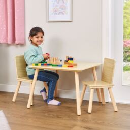 Liberty House Toys Kids Natural Wood Table & Two Chairs Set - thumbnail 5