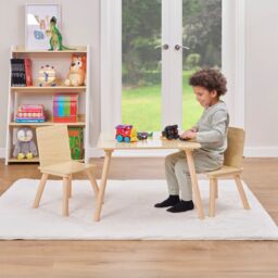 Liberty House Toys Kids Natural Wood Table & Two Chairs Set - thumbnail 3