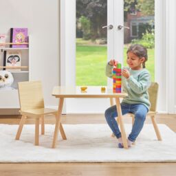 Liberty House Toys Kids Natural Wood Table & Two Chairs Set - thumbnail 6