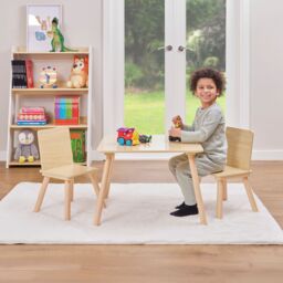 Liberty House Toys Kids Natural Wood Table & Two Chairs Set