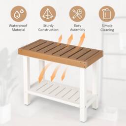 Gymax Shower Bench Shower Stool Spa Seat With Storage Shelf For Bathroom in Brown - thumbnail 4