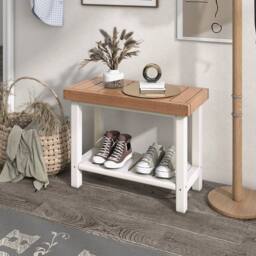 Gymax Shower Bench Shower Stool Spa Seat With Storage Shelf For Bathroom in Brown - thumbnail 6