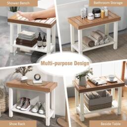 Gymax Shower Bench Shower Stool Spa Seat With Storage Shelf For Bathroom in Brown - thumbnail 8