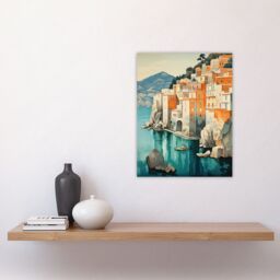 "Artery8 Amalfi Coast Artwork Blue Orange Green Coastal Village Italy Landscape Unframed Wall Art Print Poster Home Decor Premium - Size: W12"" x H16""" - thumbnail 4