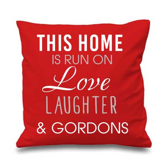 "60 SECOND MAKEOVER Red Cushion Cover This Home Is Run By Love Laughter & Gordons 16"" x 16"" Mum Friend Gift Decorative Cushion Home"