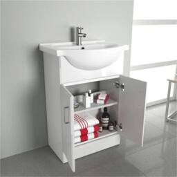 Nordara Modern White Bathroom Vanity Unit 550 Ceramic Basin Storage - thumbnail 4
