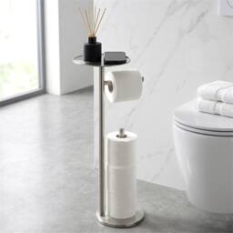Nordara Silver Free Standing Toilet Paper Holder With Top Shelf - thumbnail 3