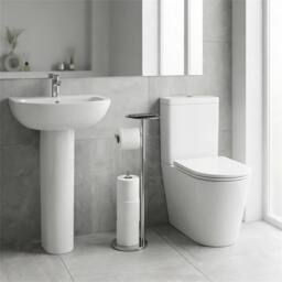 Nordara Silver Free Standing Toilet Paper Holder With Top Shelf - thumbnail 2
