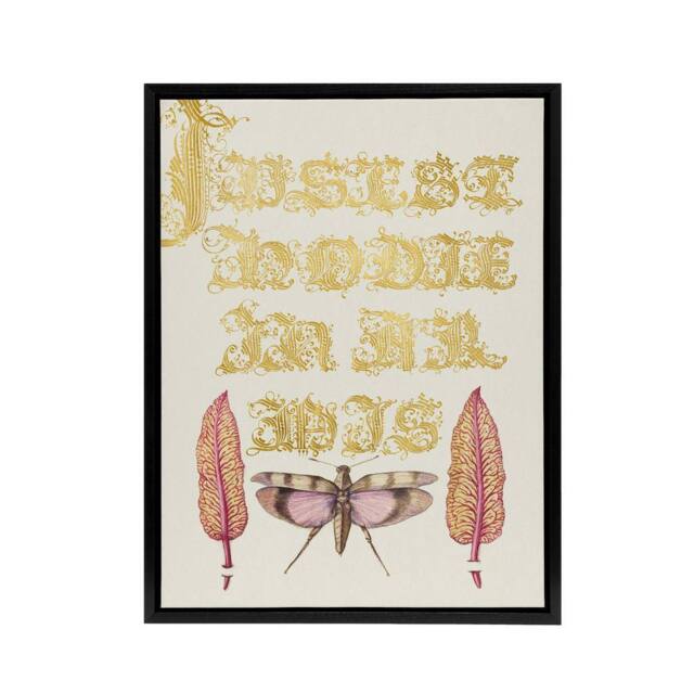 "Artery8 Chard & Red Winged Grasshopper Calligraphy Framed Canvas Wall Art in Gold - Size: W12"" x H16""" - image 1