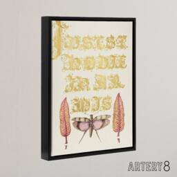 "Artery8 Chard & Red Winged Grasshopper Calligraphy Framed Canvas Wall Art in Gold - Size: W12"" x H16""" - thumbnail 2
