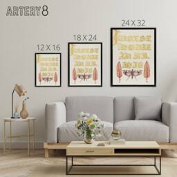 "Artery8 Chard & Red Winged Grasshopper Calligraphy Framed Canvas Wall Art in Gold - Size: W12"" x H16""" - thumbnail 4