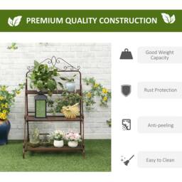 OUTSUNNY 3 Tier Metal Plant Stand, Flower Pot Display Shelf Indoor & Outdoor in Brown - thumbnail 6