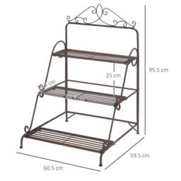OUTSUNNY 3 Tier Metal Plant Stand, Flower Pot Display Shelf Indoor & Outdoor in Brown - thumbnail 3