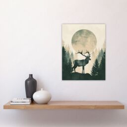 "Artery8 Wall Art Print Full Moon Forest Hill Stag Grey Green Design Poster - Size: W24"" x H32""" - thumbnail 4