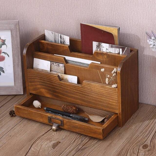 Kelvenix Wooden Office Study Organiser Storage Holder in Brown - Size: 0.6m2 - image 1