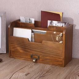 Kelvenix Wooden Office Study Organiser Storage Holder in Brown - Size: 0.6m2 - thumbnail 5