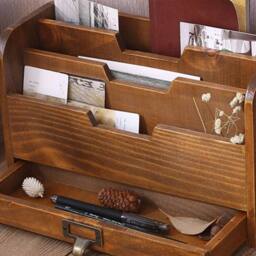 Kelvenix Wooden Office Study Organiser Storage Holder in Brown - Size: 0.6m2 - thumbnail 3
