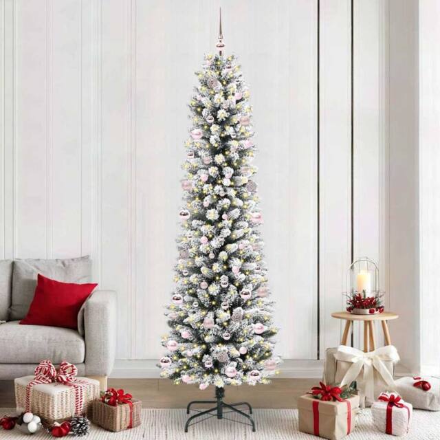 Berkfield Home Artificial Christmas Tree with 300 LEDs Green & white 240 cm - image 1