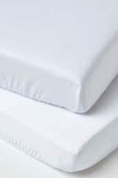 Homescapes Sateen Cotton Fitted Cot Sheets 400 Thread Count, 2 Pack in White - Size: Cot Bed - thumbnail 1