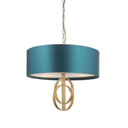 Netlighting 'TRENTO' Dimmable 3 Light Stylish Indoor Fabric Pendant Ceiling Lamp in Gold