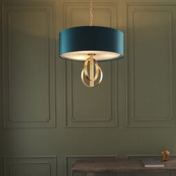 Netlighting 'TRENTO' Dimmable 3 Light Stylish Indoor Fabric Pendant Ceiling Lamp in Gold - thumbnail 2