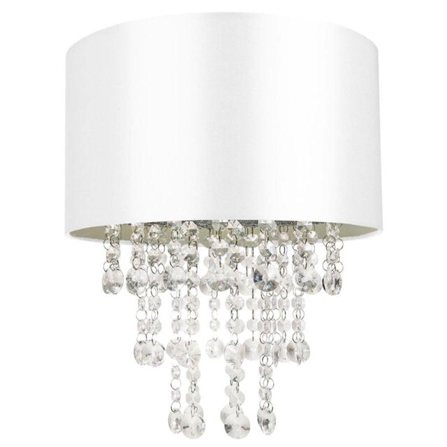 Happy Homewares Modern Satin Fabric Pendant Light Shade with Acrylic Droplets in White - Size: 12 inches - image 1