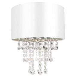 Happy Homewares Modern Satin Fabric Pendant Light Shade with Acrylic Droplets in White - Size: 12 inches - thumbnail 1
