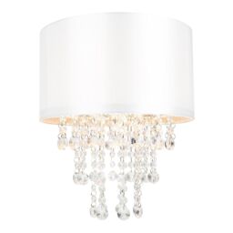 Happy Homewares Modern Satin Fabric Pendant Light Shade with Acrylic Droplets in White - Size: 12 inches - thumbnail 2