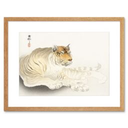 "Artery8 Wall Art Print Tiger Watercolour Ohara Koson Art Framed 9x7 inch in Beige - Size: W7"" x H9""" - thumbnail 1