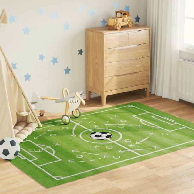 Berkfield Home Kids' Rug Green 160x230 cm Football Field Washable Anti Slip - Size: 100 cm diameter - image 1