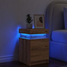 Berkfield Home Bedside Cabinet with LED Artisian Oak 35x39x55 cm Engineered Wood in Brown - Size: 35 x 39 x 55 cm - thumbnail 1