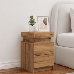 Berkfield Home Bedside Cabinet with LED Artisian Oak 35x39x55 cm Engineered Wood in Brown - Size: 35 x 39 x 55 cm - thumbnail 4