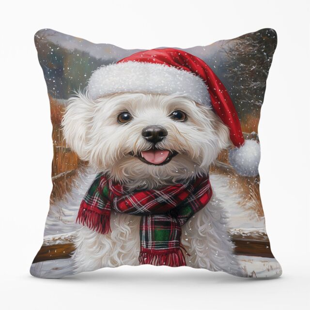 Warren Reed - Designer Snowy Christmas Bischon Frise Cushion in White - Size: 60 cm x 60 cm - image 1