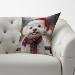 Warren Reed - Designer Snowy Christmas Bischon Frise Cushion in White - Size: 60 cm x 60 cm - thumbnail 3