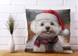 Warren Reed - Designer Snowy Christmas Bischon Frise Cushion in White - Size: 60 cm x 60 cm - thumbnail 2