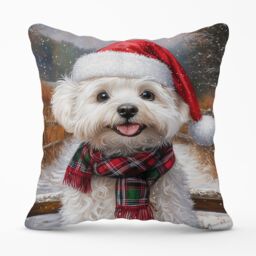 Warren Reed - Designer Snowy Christmas Bischon Frise Cushion in White - Size: 60 cm x 60 cm - thumbnail 1