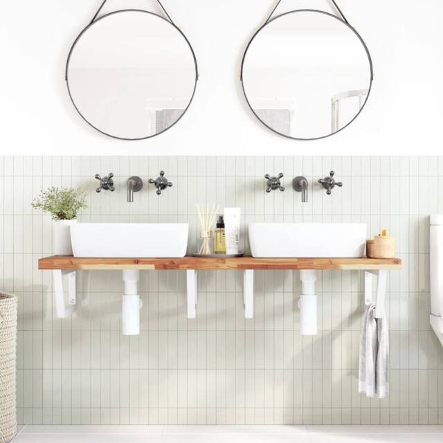 Berkfield Home Elegant Basin Shelf Wall Mounted Steel & Solid Wood Acacia in Brown - image 1