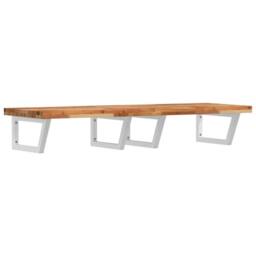 Berkfield Home Elegant Basin Shelf Wall Mounted Steel & Solid Wood Acacia in Brown - thumbnail 3