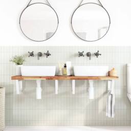 Berkfield Home Elegant Basin Shelf Wall Mounted Steel & Solid Wood Acacia in Brown - thumbnail 1